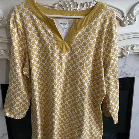 Charter Club Tops - Charter Club Mustard and White Patterned Tunic